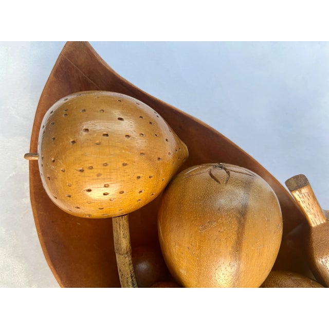MCM Teak Monkey Pod Hand-Carved Fruit and Tray For Sale - Image 4 of 8