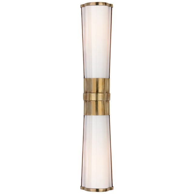 Chapman & Myers for Visual Comfort Signature Carew Linear Sconce in Antique-Burnished Brass with White Glass For Sale