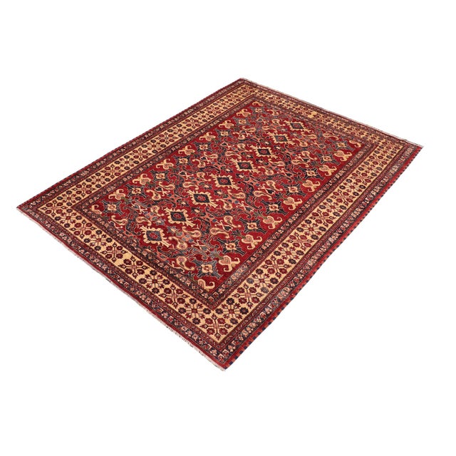 Shabby Chic Tribal Super Kazak Red/Beige Wool Rug - 7'8'' X 11'2'' For Sale - Image 3 of 10