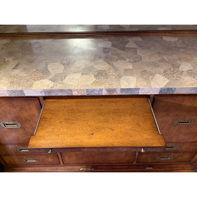 Maitland-Smith Carved Walnut and Rattan Dry Bar Armoire Cabinet For Sale - Image 11 of 17