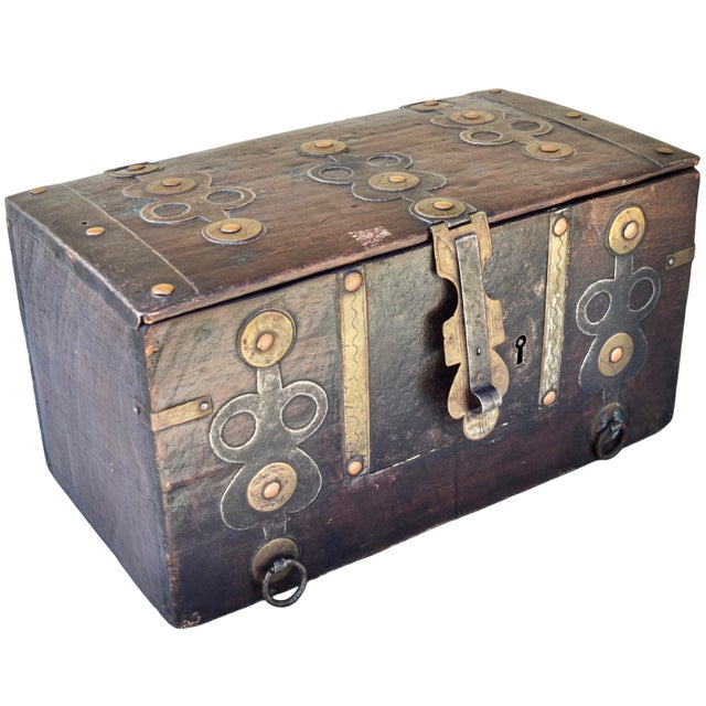 Mid 20th Century Mid 20th Century Hand-Crafted Brass-Inlaid Asian Wooden Chest Accent For Sale - Image 5 of 10