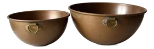 Vintage Copper Mixing Bowls With Hanging Rings Pair