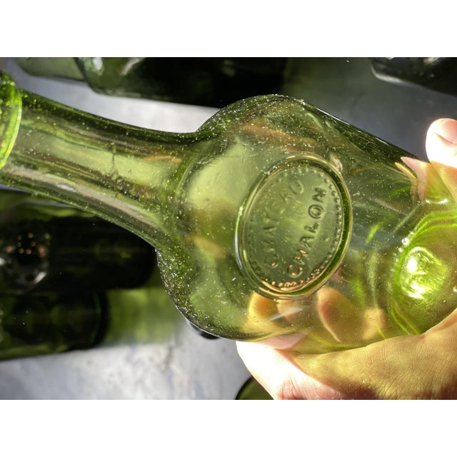 Forest Green Bubbled Glass Water Bottles, France, 1925, Set of 17 For Sale - Image 8 of 14