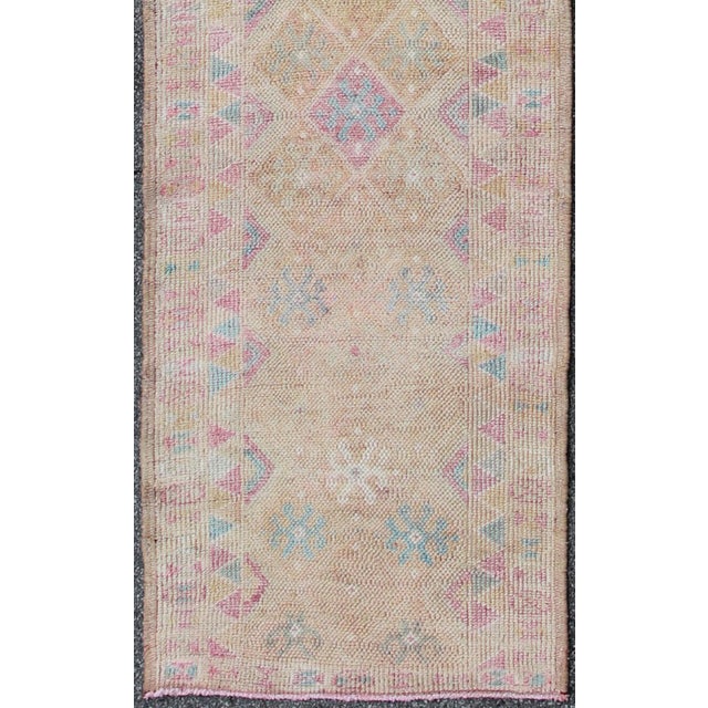 Long Vintage Turkish Runner With Geometric Design in Light Purple and Gold 2'11 X 15'8 For Sale - Image 4 of 9