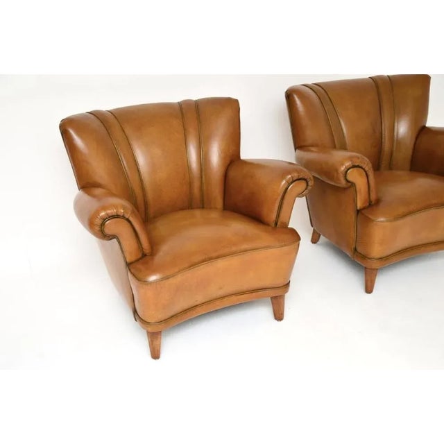 Vintage Swedish Leather Club Armchairs, 1940s, Set of 2 For Sale - Image 6 of 9