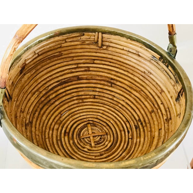 1970s Italian Rattan and Brass Basket For Sale - Image 11 of 12