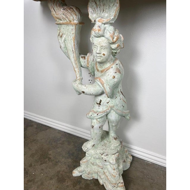 1930s Pair of Cherub Consoles With Marble Tops, Circa 1930s For Sale - Image 5 of 12