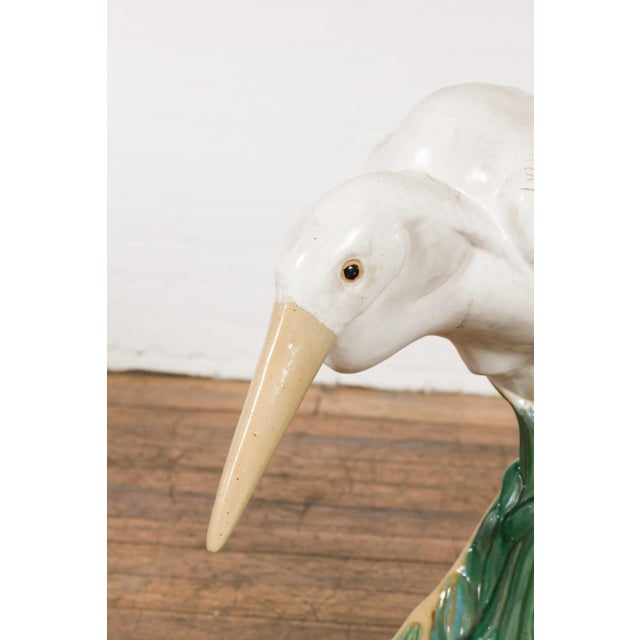 Vintage White and Cream Glazed Ceramic Heron Bird Sculpture For Sale - Image 11 of 13