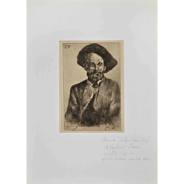 Self-Portrait is an etching realized by Edouard Dufeu (1840-1900). Proof artist, good condition, included a white...