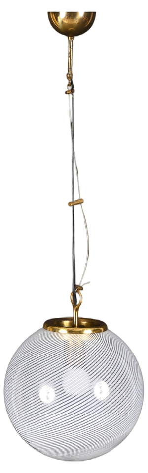 Mid-Century Tessuto White and Crystal Murano Glass Chandelier from Venini, 1970s
