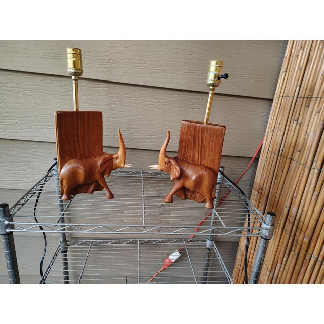 Wood Pair of Vintage African Hardwood Table Lamps For Sale - Image 7 of 8