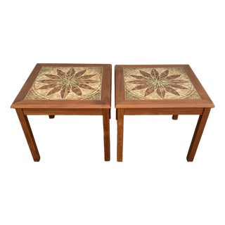 Pair of Danish Modern Teak and Tile Side Tables For Sale