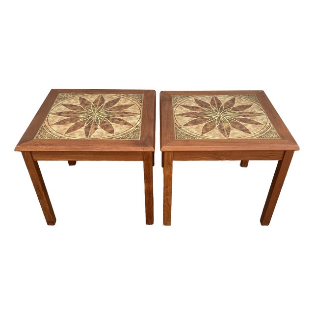 Pair of Danish Modern Teak and Tile Side Tables For Sale