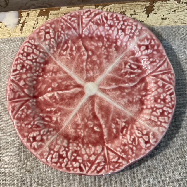 Traditional Vintage Secla Pink Cabbage Bread/Dessert Plates, Made in Portugal- Set of 3 For Sale - Image 3 of 8