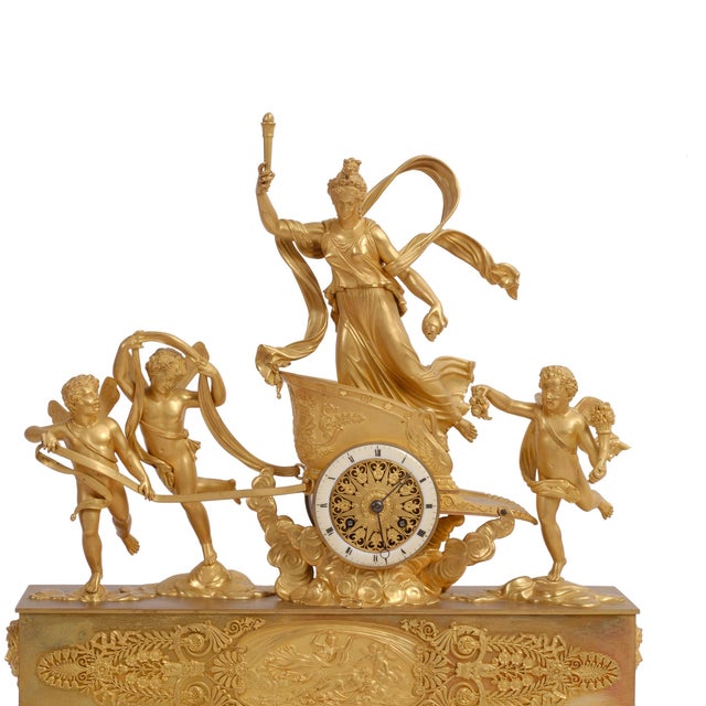 Fire-gilt bronze clock depicting Aurora's chariot, dial signed Denière à Paris, Maison Denière The signature "Denière" or...