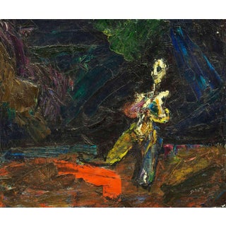 Bezalel Schatz, Modernist Interior Kneeling Female Nude Figure Bezael Schatz Israeli Painting For Sale