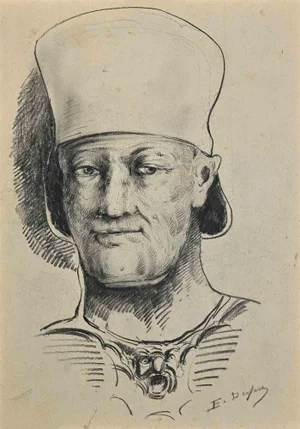 Edouard Dufeu, Portrait of Man, Charcoal Drawing, Mid-19th Century