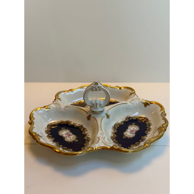 Vintage Reichenbach Germany d.r.echt Kobalt "German Roses" 1980s Three(3) Section Dish For Sale - Image 10 of 18