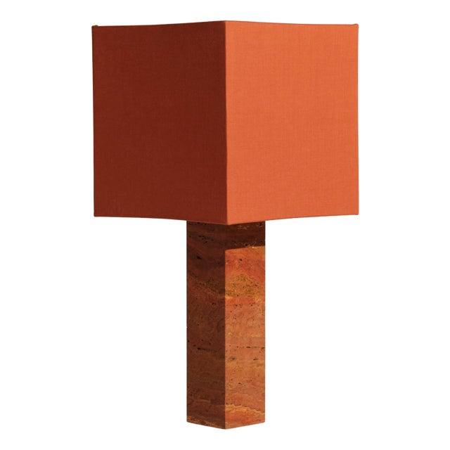 Red Travertine Large Roma 1 Square Table Lamp by Nassi For Sale