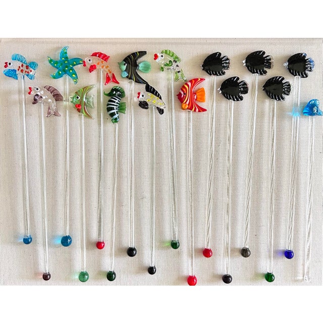 Mid-Century Modern Vintage Hand-Blown Glass Tropical Fish Cocktail Stirrers, Set of 16 For Sale - Image 3 of 11
