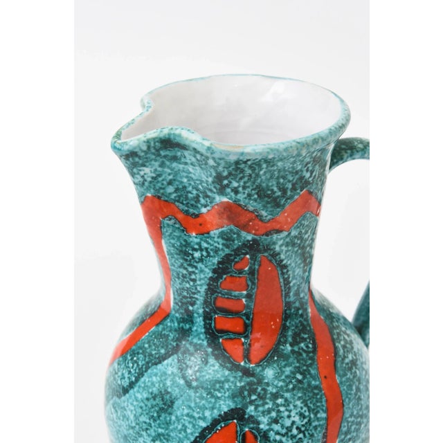 Ceramic Vintage Abstract Ceramic Pitcher With Handle Turquoise, Teal Turquoise, Orange, White, Italy For Sale - Image 7 of 9