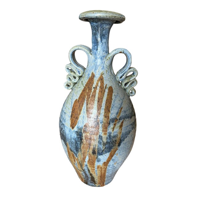 Late 20th Century Triple Handled Art Pottery Vase For Sale
