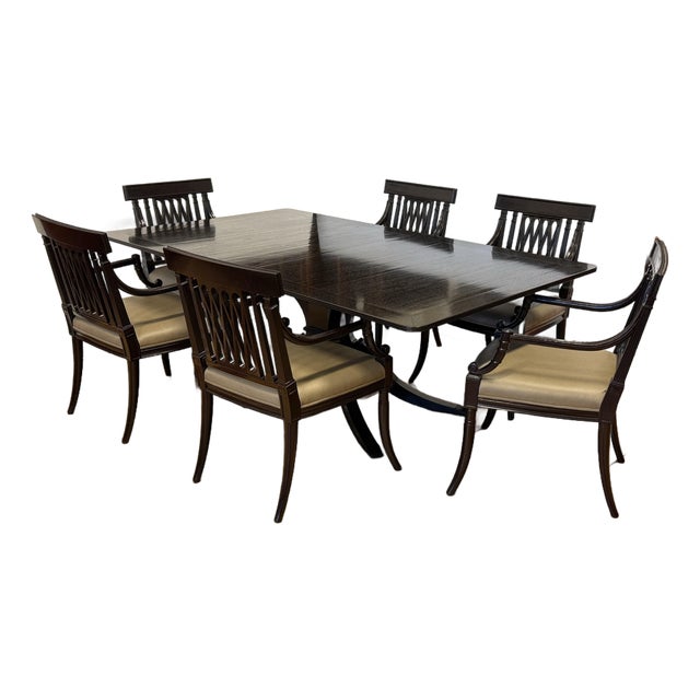 Rose Tarlow Pickwick Table + Set of Six Pope Arm Chairs, Set For Sale