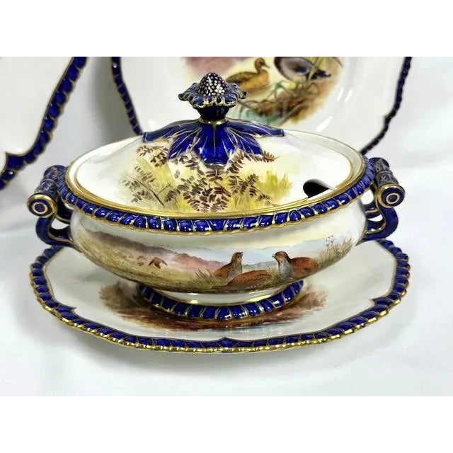 Victorian Antique Royal Worcester 1898 George Johnson Hand Painted Game Bird China-17 PCS For Sale - Image 3 of 12