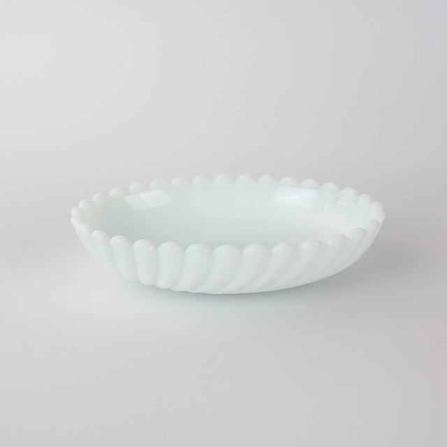 A beautiful example of portuguese art deco glassmaking, this small ivima white opaline glass bowl was produced in marinha...