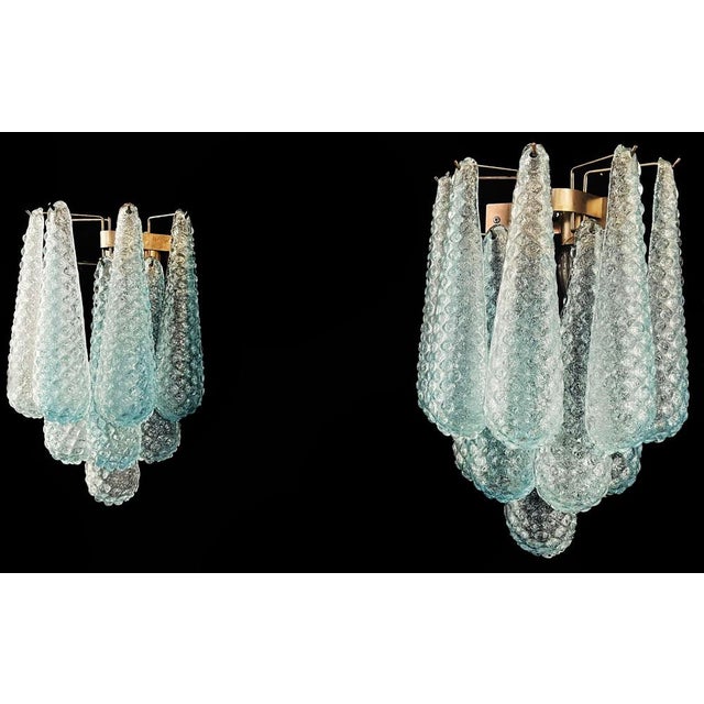 Vintage Blue Glass Petal Drop Wall Sconces, Murano, 1970s, Set of 2 For Sale - Image 4 of 15