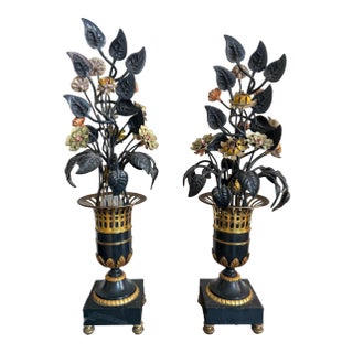 A Pair Empire Tole Floral Table Lamps For Sale