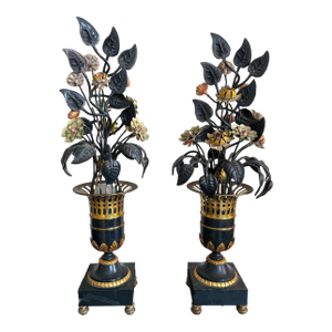 A Pair Empire Tole Floral Table Lamps