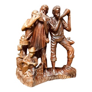 1990s Wooden Hand Carving of Village Musicians-Banda De Chota-Made in Ecuador For Sale