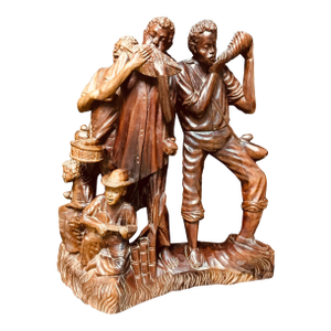 1990s Wooden Hand Carving of Village Musicians-Banda De Chota-Made in Ecuador