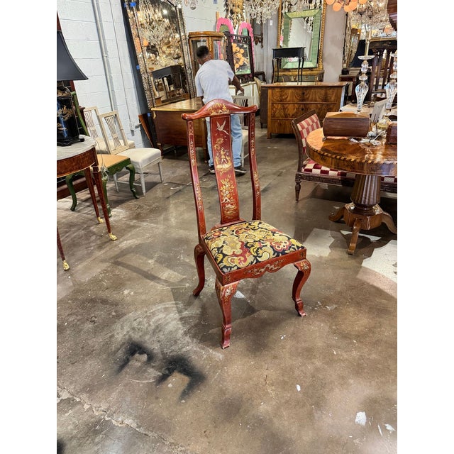 The Vintage Queen Anne Red Chinoiserie Chair is a beautiful wood chair with a lovely red chinoiserie design. a great...