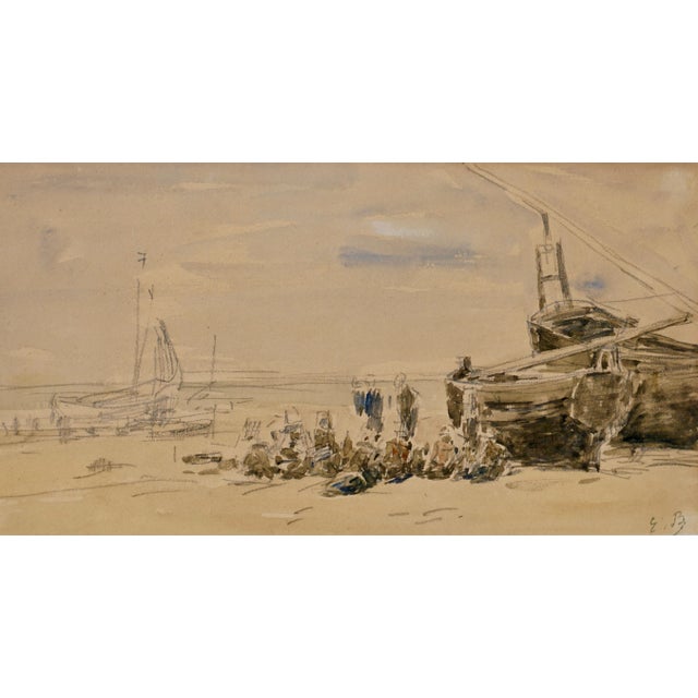 Eugene Louis Boudin (French, 1824-1898). A wonderful beach or plage scene from Eugene Boudin during the low tide (maree...