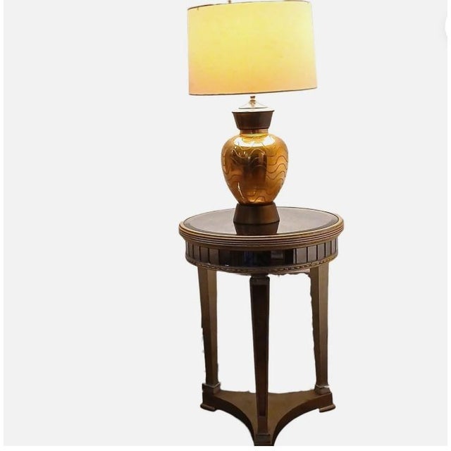 Art Deco 1950s Art Deco Gold Ceramic Lamp Etched Wavy Lines Modern W Shade Underwriters For Sale - Image 3 of 18