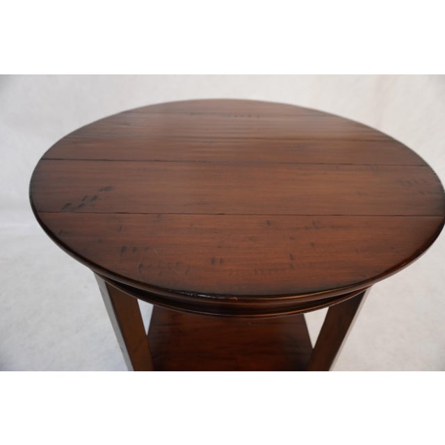Traditional Round Wood Side Table With Lower Shelf For Sale In Los Angeles - Image 6 of 16