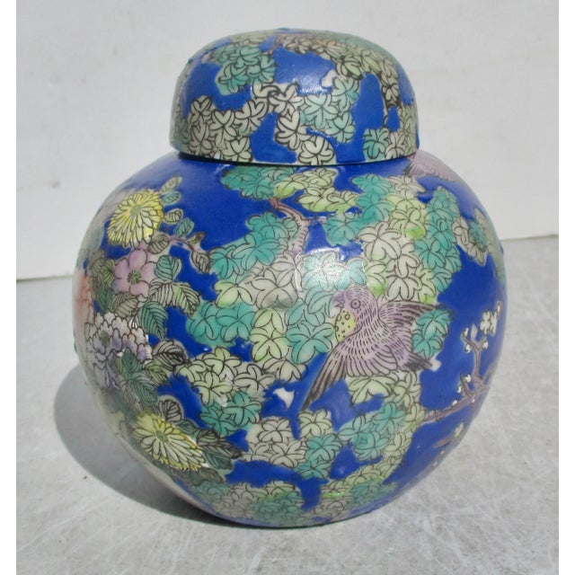 Antique Qing Dynasty Famille Rose Blue Glaze on a bulbous Ginger Jar. Sweet little scene carried over the lid and walls....