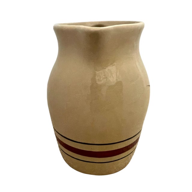 Farmhouse Robinson Ransbottom Blue Red Stripe 3 Quart Stoneware Pitcher Roseville Ohio For Sale - Image 3 of 6