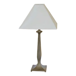 Geometric Oxidized Bronze Table Lamp With Cream Aberdeen Shades Styled After Caparra
