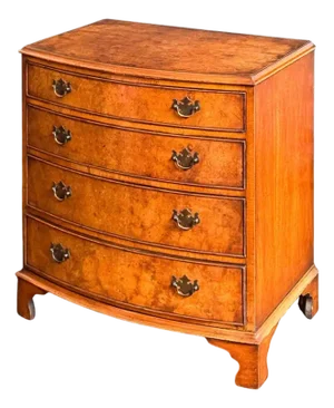 English Bow Front Small Chest of Burr Walnut With Four Drawers