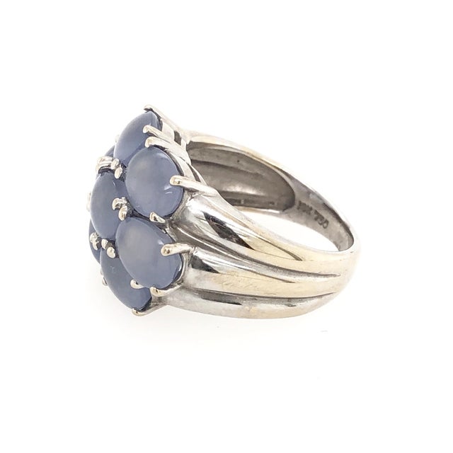 1980s-1990s 18k White Gold Cabochon Blue Chalcedony Ring | Chairish