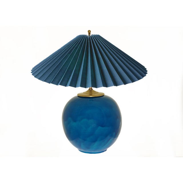 Primavera Early 20th Century French Art Deco Primavera Atelier Turquoise Color Faience Modern Table Lamp For Sale - Image 4 of 9