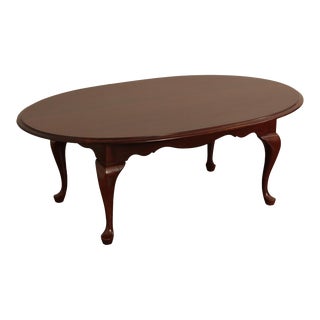 1990s Ethan Allen 'Georgian Court' Queen Anne Style Oval Cherry Coffee Table For Sale