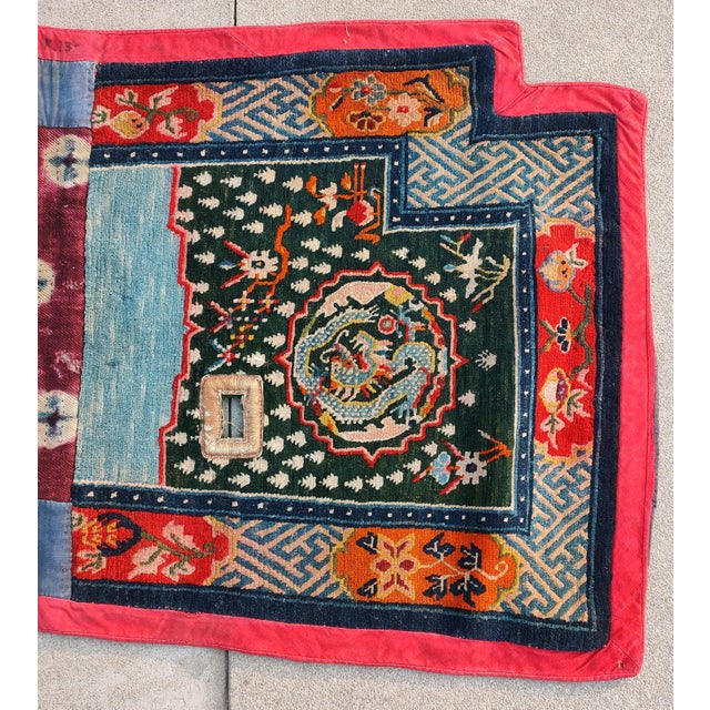 Early 20th Century 1920s Blue Navy Medallion Antique Chinese Tibetan Saddle Cover Rug 2'3" X 4' Handknotted Wool Carpet For Sale - Image 5 of 7