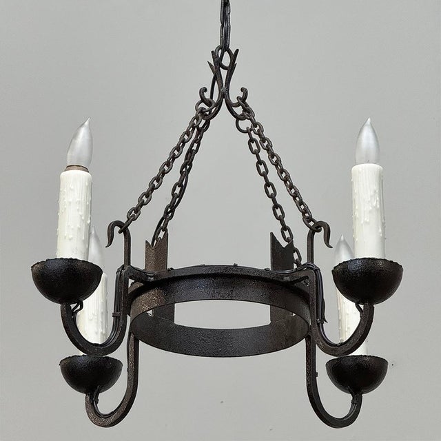 Antique Country French Wrought Iron Chandelier For Sale - Image 4 of 12