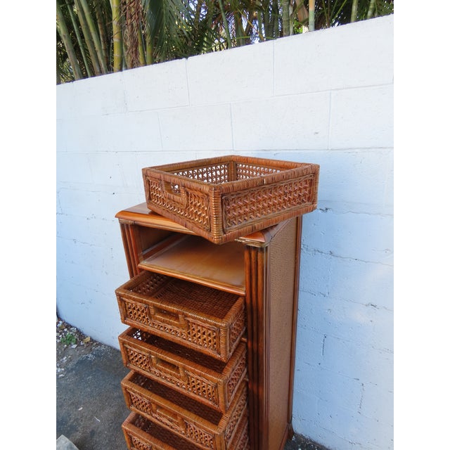 Hollywood Regency Woven Wicker Tall Narrow Lingerie Jewelry Chest 6302 For Sale - Image 14 of 14