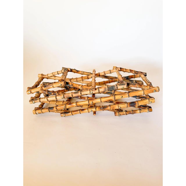 Vintage Burnt Tortoise or Scorched Bamboo Collapsable 8 Bottle Wine Rack For Sale - Image 4 of 9