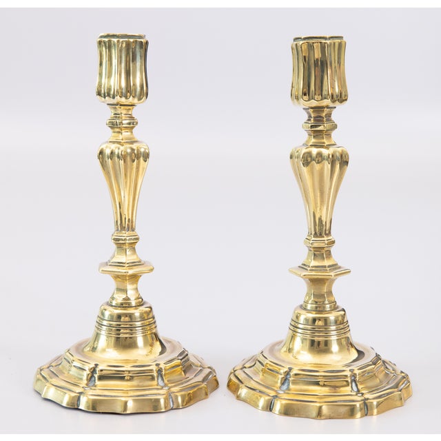 A fine pair of antique English cast brass candlesticks by Charles Winn & Co. Birmingham, circa 1890. Maker's mark on...